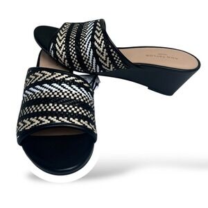 Ann Taylor Womens Black Woven‎ Slip on Slides Open Toe Wedge Sandals Size 6M EUC